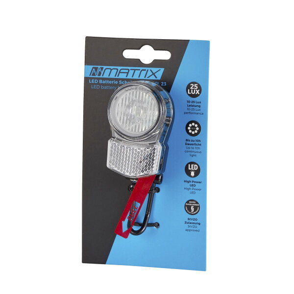 MATRIX Batterie LED Scheinwerfer 25 LUX Frontlicht StVZO AAA Batterien schwarz