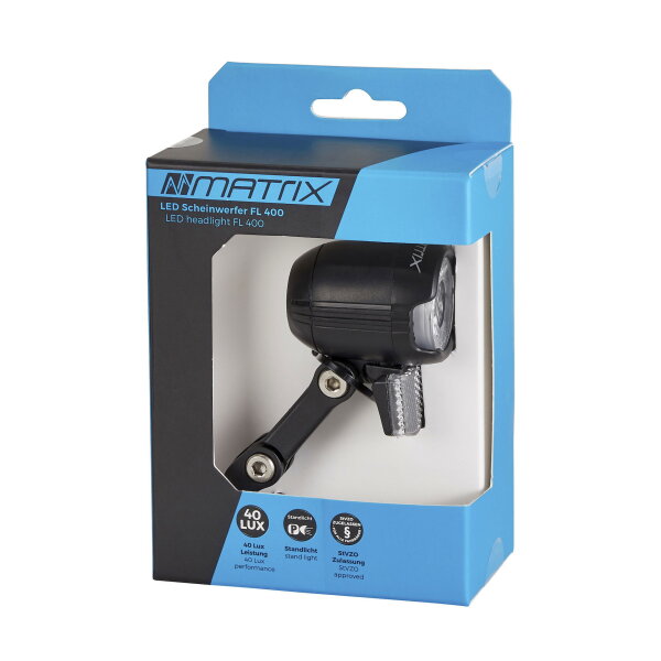MATRIX LED Scheinwerfer Shiny 40 LUX Nabendynamo StVZO Gabelkrone schwarz