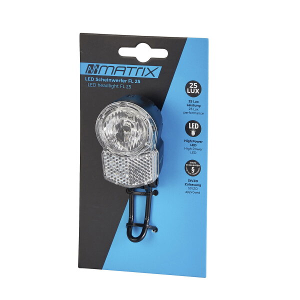 MATRIX LED Scheinwerfer 25 Lux FL25 Nabendynamo StVZO Gabelkrone schwarz