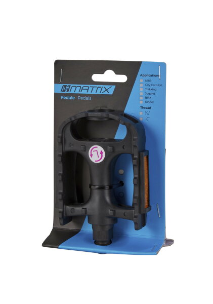 MATRIX MTB Pedal PE8 Kunststoff 9/16 Zoll Gewinde schwarz Reflektoren
