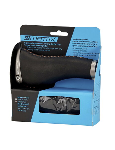 MATRIX Lenkergriff G59 Leder 138/99mm schwarz lang/kurz Aluminium Fahrradgriff