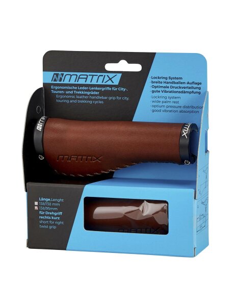 MATRIX Lenkergriff G3 Leder braun 135/95mm Lang/Kurz Lockring für Fahrrad