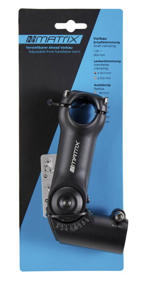 MATRIX Ahead Vorbau ST20 Alu Lenkerklemmung 25,4mm Auslage 110mm verstellbar