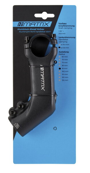 MATRIX Ahead-Vorbau ST22 Alu High Angle 31,8mm 90mm schwarz-matt Trekking