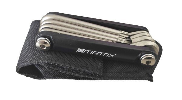 MATRIX Multi Tool 12 Faltwerkzeug 8 Funktionen Inbus 3-6mm Torx T10-T30 Alu Tasche